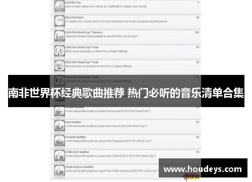 南非世界杯经典歌曲推荐 热门必听的音乐清单合集